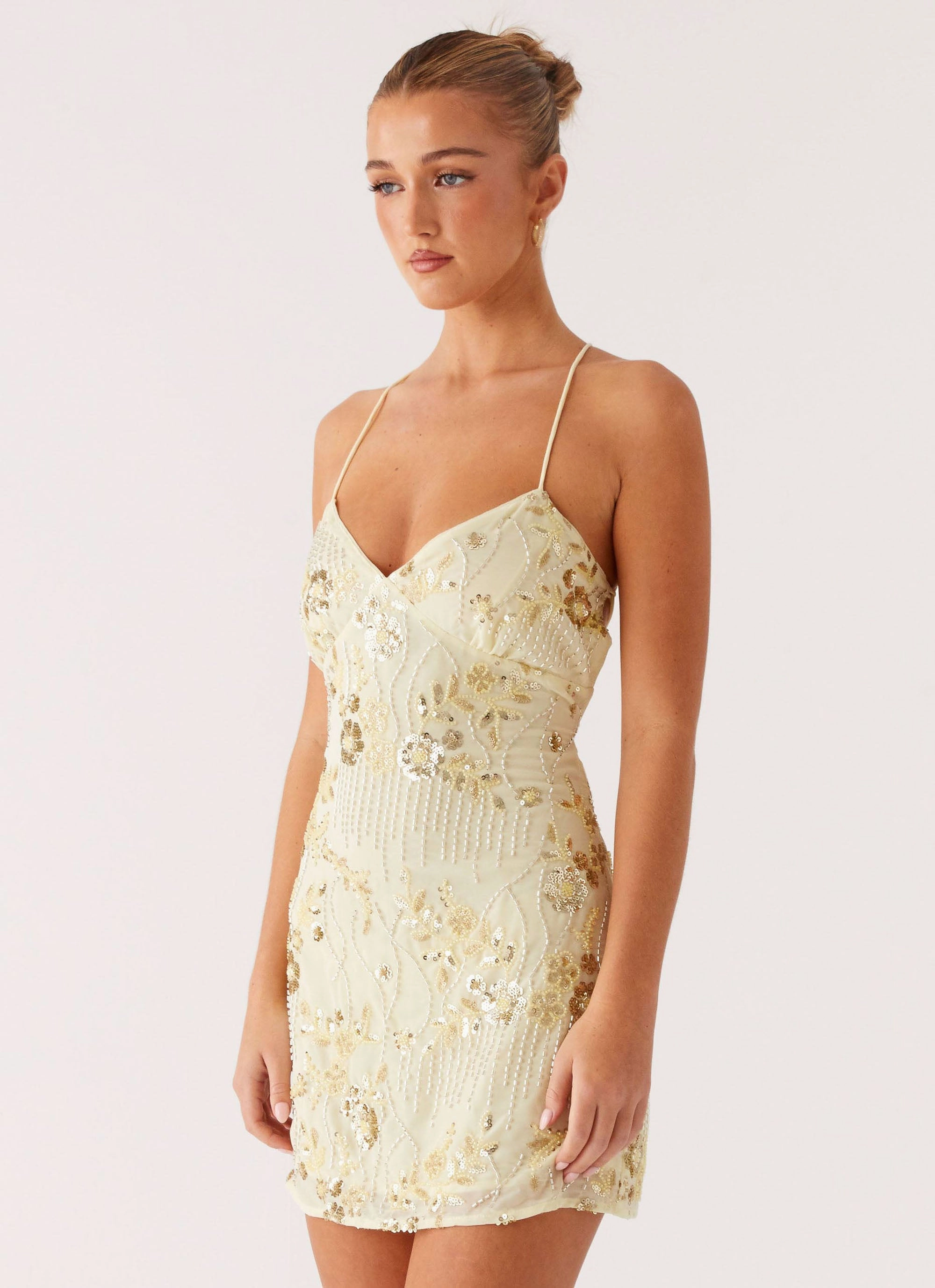 Printed-Fabric Pure Stitch Vietta Sequin Cami Mini Dress - Yellow