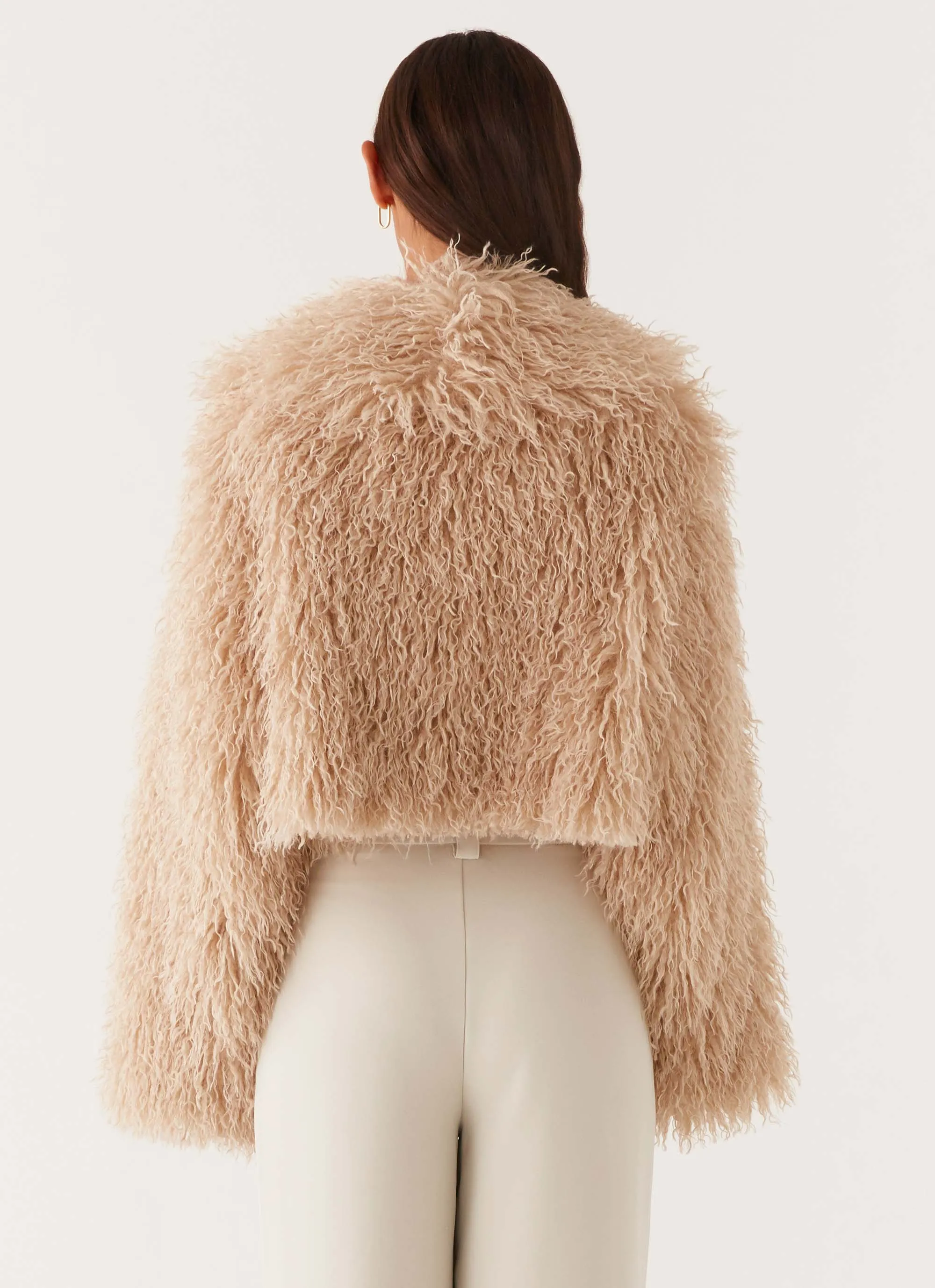 Virginia Cropped Fur Jacket - Taupe Trunk