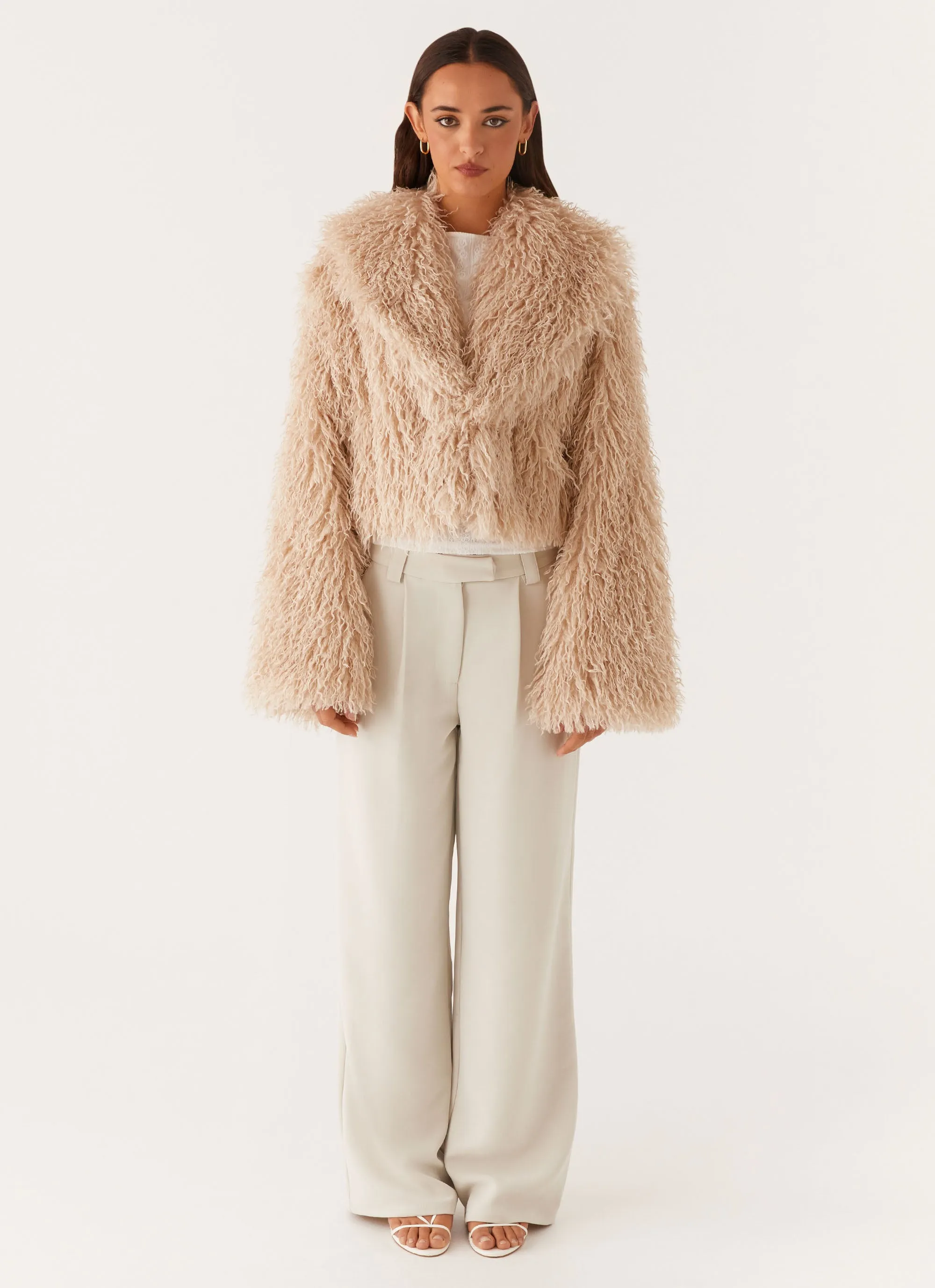 Virginia Cropped Fur Jacket - Taupe Patched