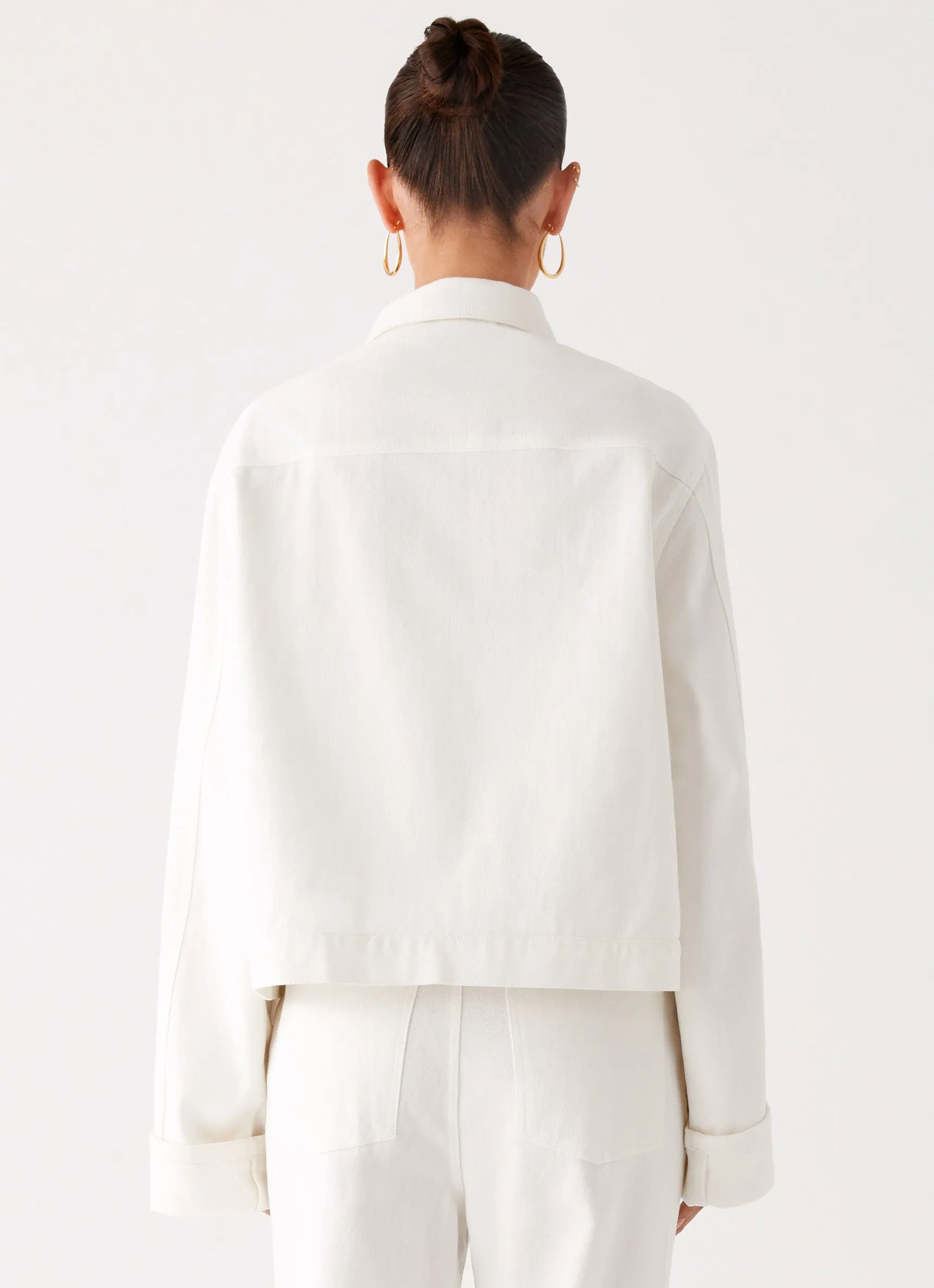 Back Again Oversized Denim Jacket - White High Visibility Accents