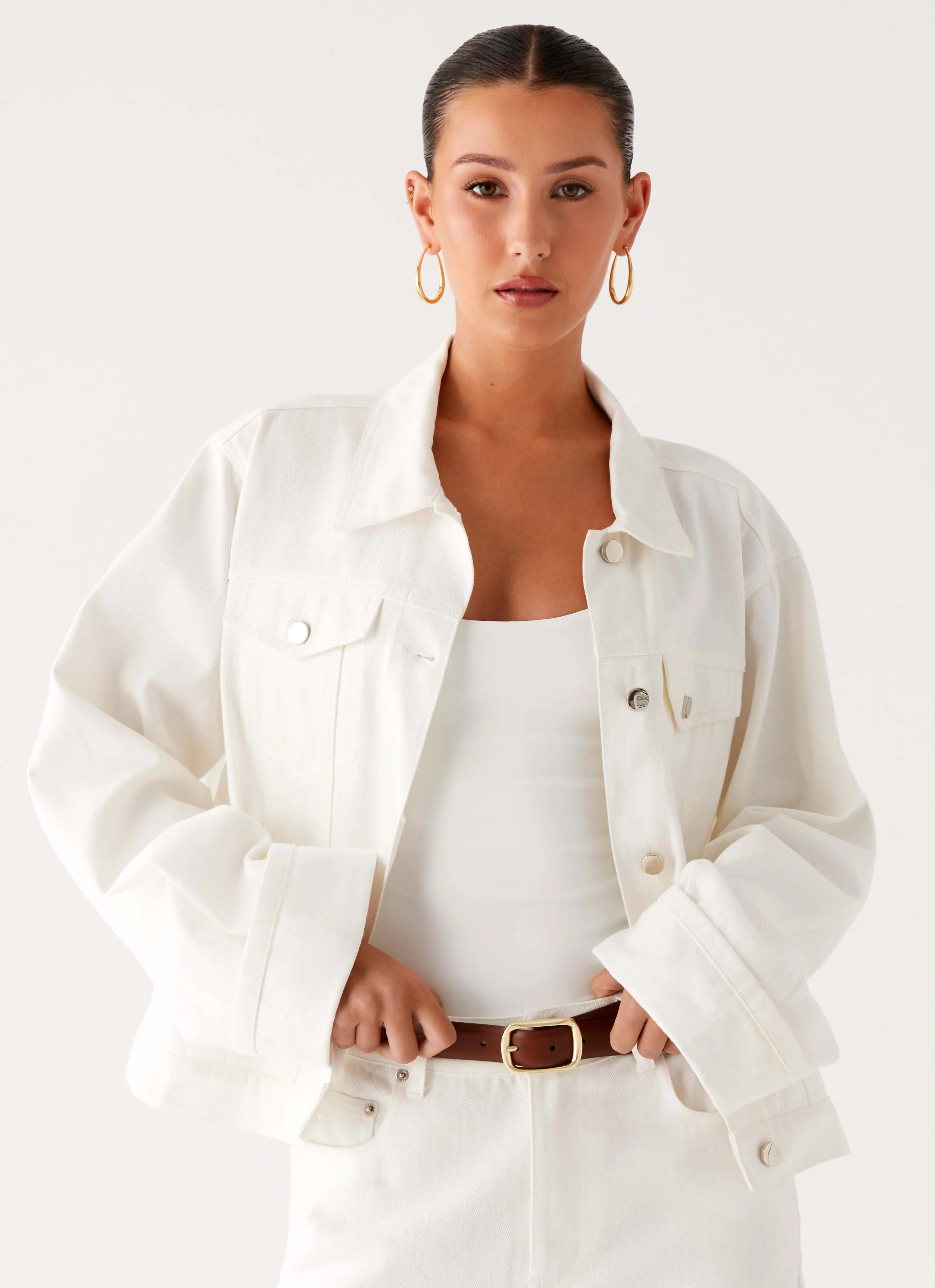 Nightwear Back Again Oversized Denim Jacket - White