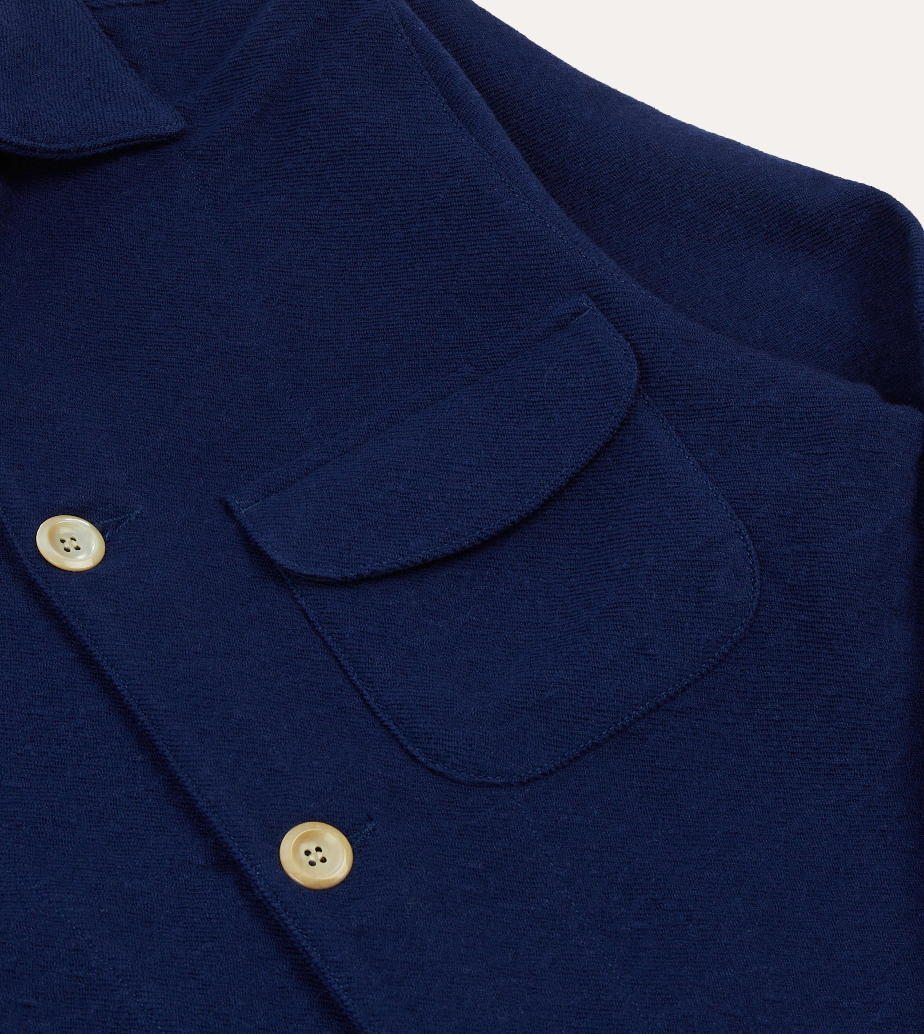 Zip Front Blue Wool-Linen Three-Pocket Chore Jacket
