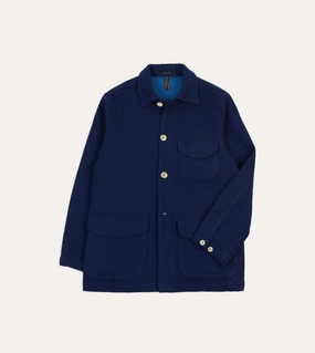 Clean Silhouette Blue Wool-Linen Three-Pocket Chore Jacket