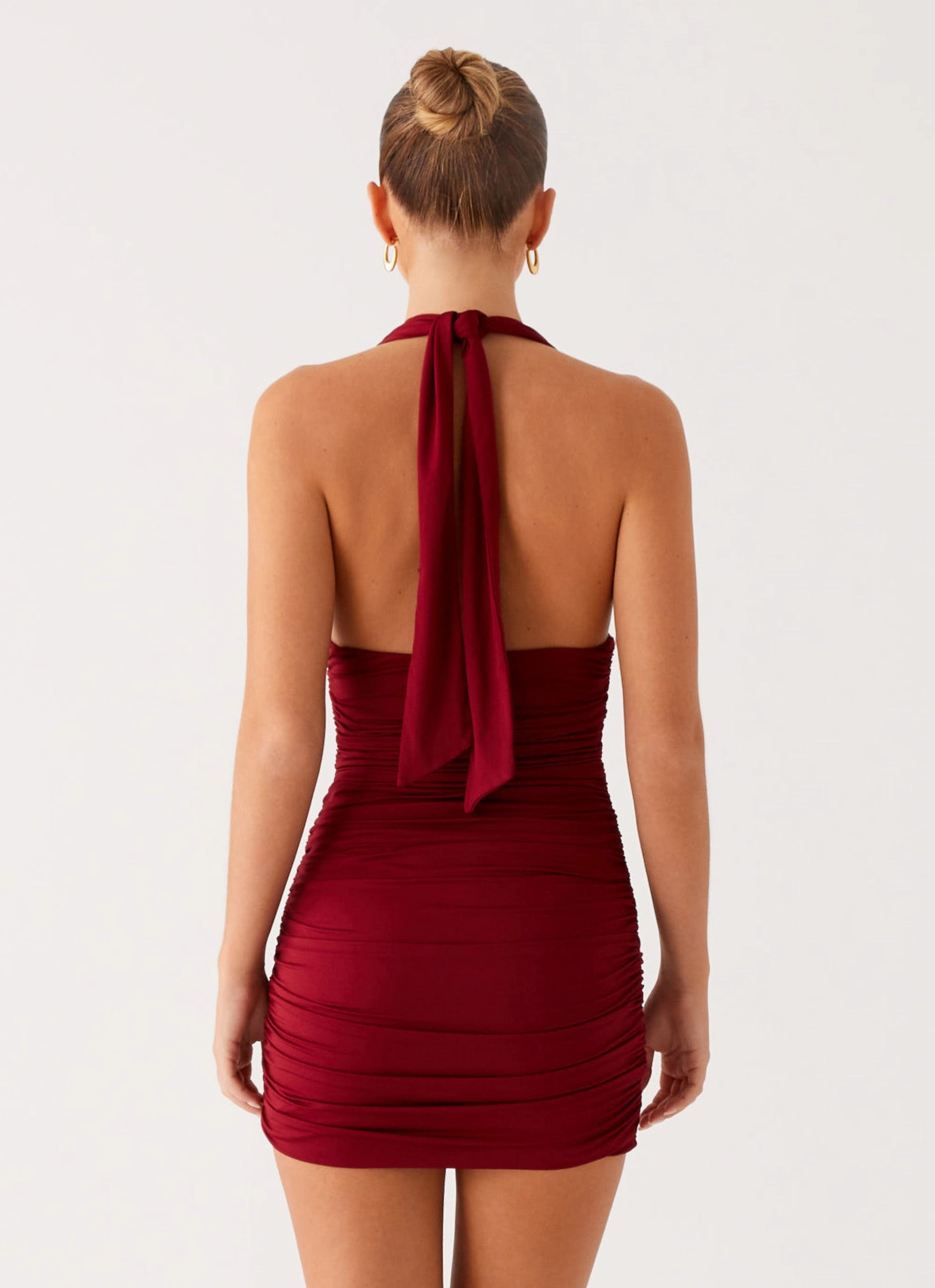 Easy Elegance Flexible Style Abelia Halter Mini Dress - Maroon