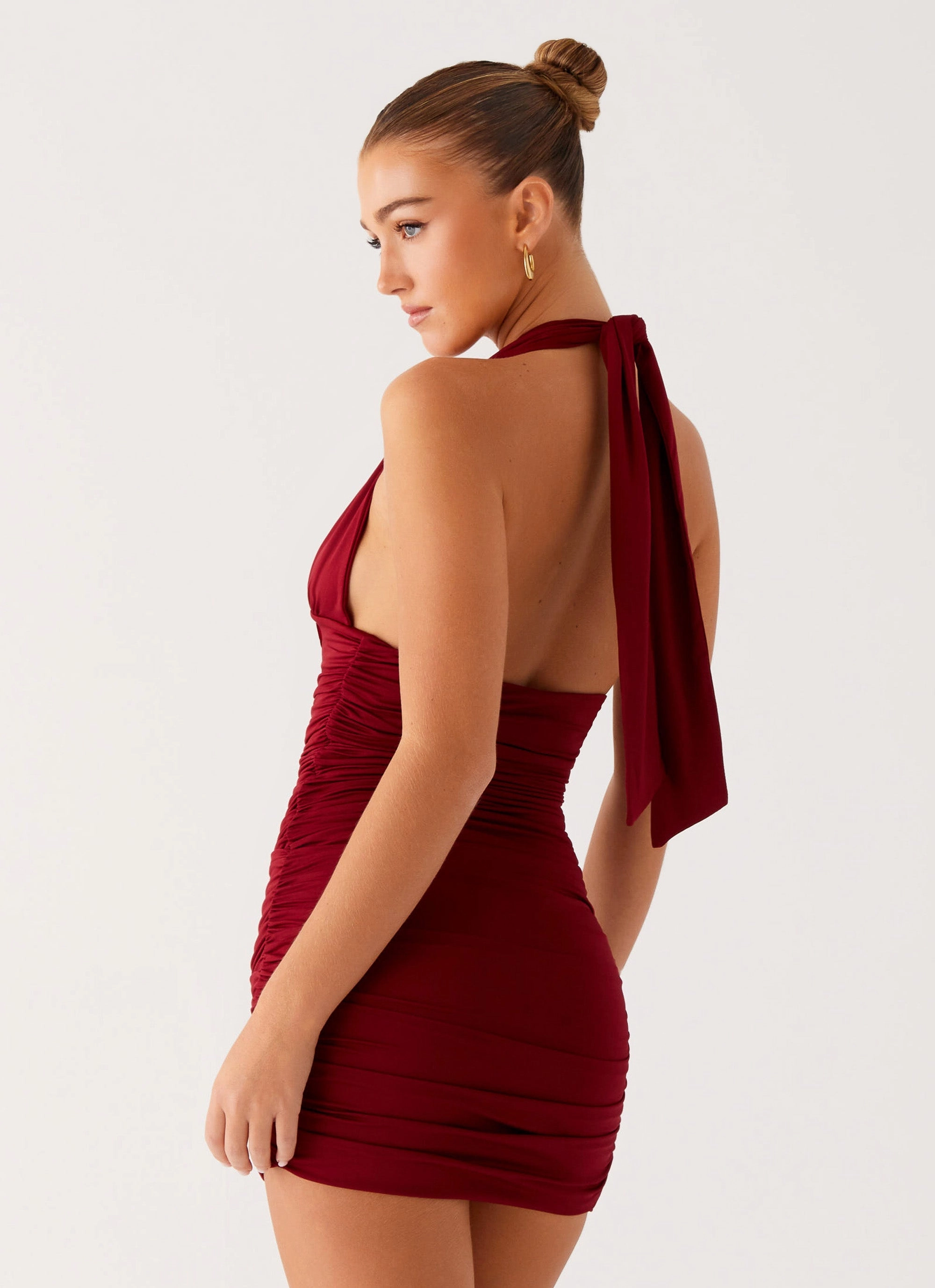 Abelia Halter Mini Dress - Maroon Anniversary-Event Casual Lines