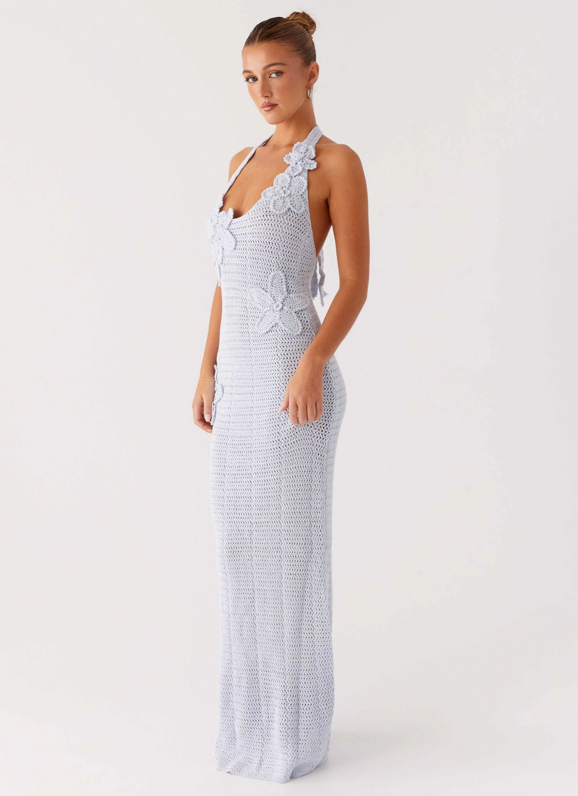 Relax Mode Novalee Flower Crochet Maxi Dress - Blue