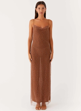 Zuella Beaded Maxi Dress - Chocolate Comfortable Silhouette