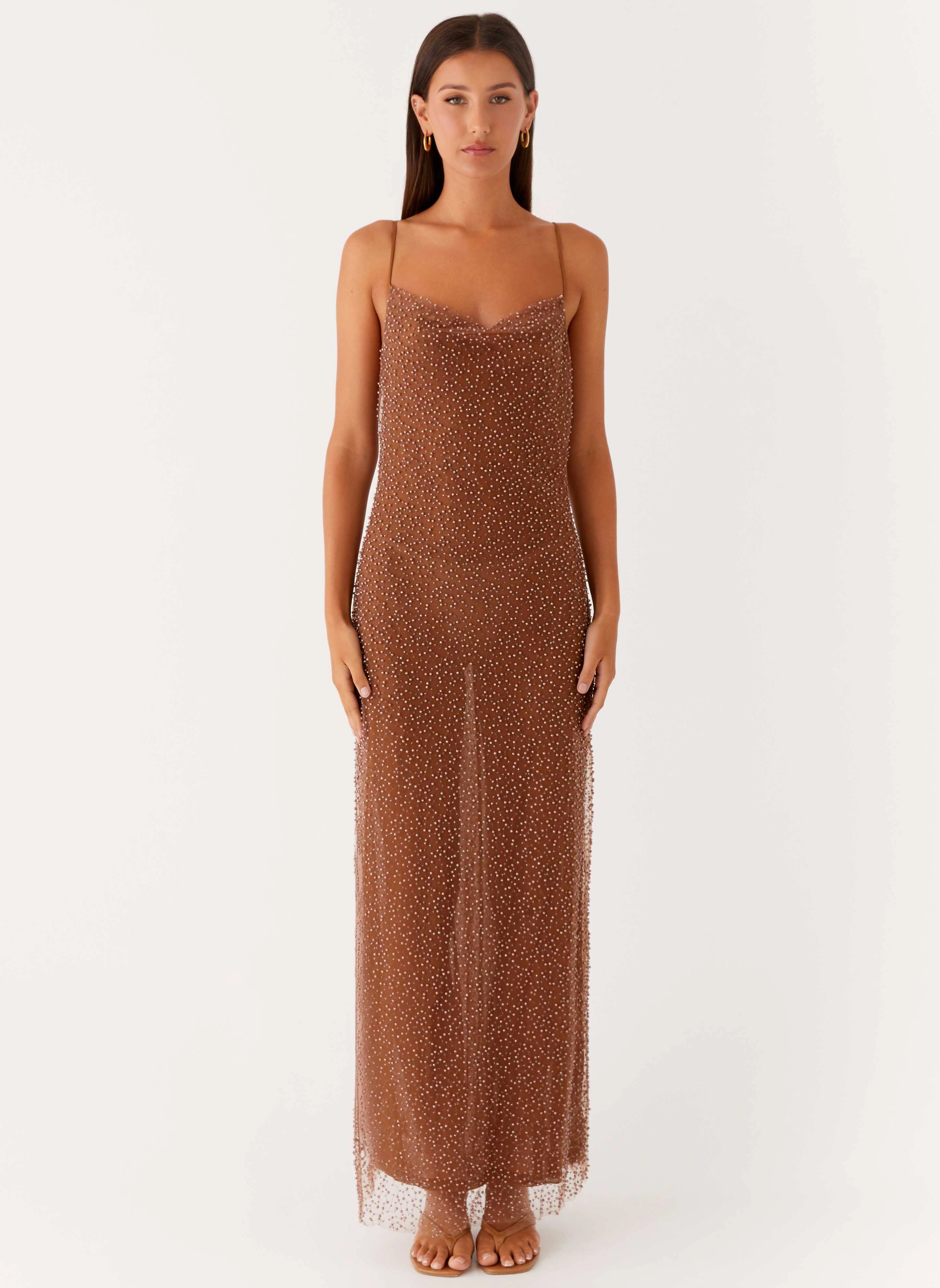 Zuella Beaded Maxi Dress - Chocolate Comfortable Silhouette