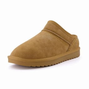 RubberOutsole Women's Hilo Premium Suede Slip On House Slippers In Chestnut