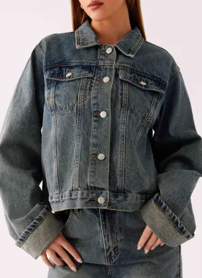 Travel Essential everyday staple Back Again Oversized Denim Jacket - Dirty Wash