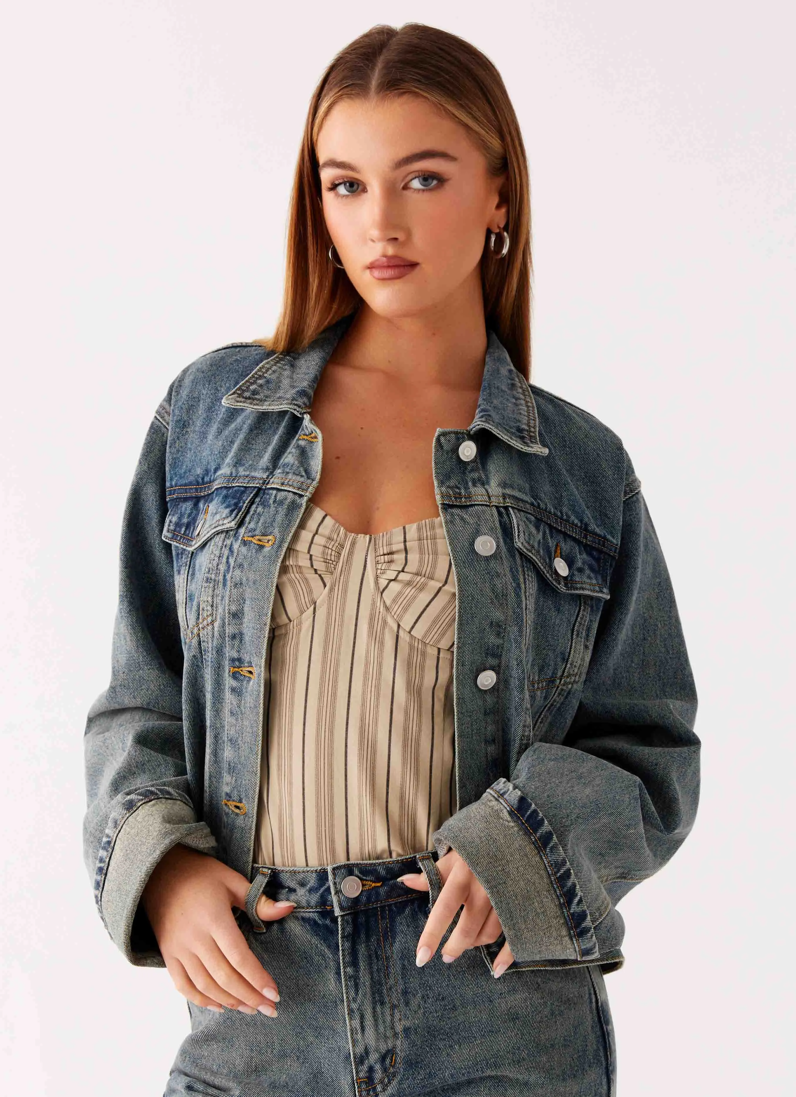 Compact Fit Practical Wear Back Again Oversized Denim Jacket - Dirty Wash