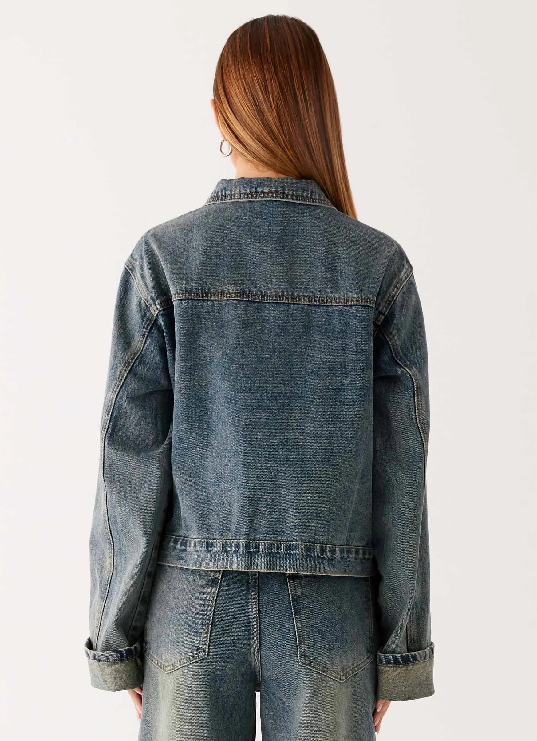 Back Again Oversized Denim Jacket - Dirty Wash Unique