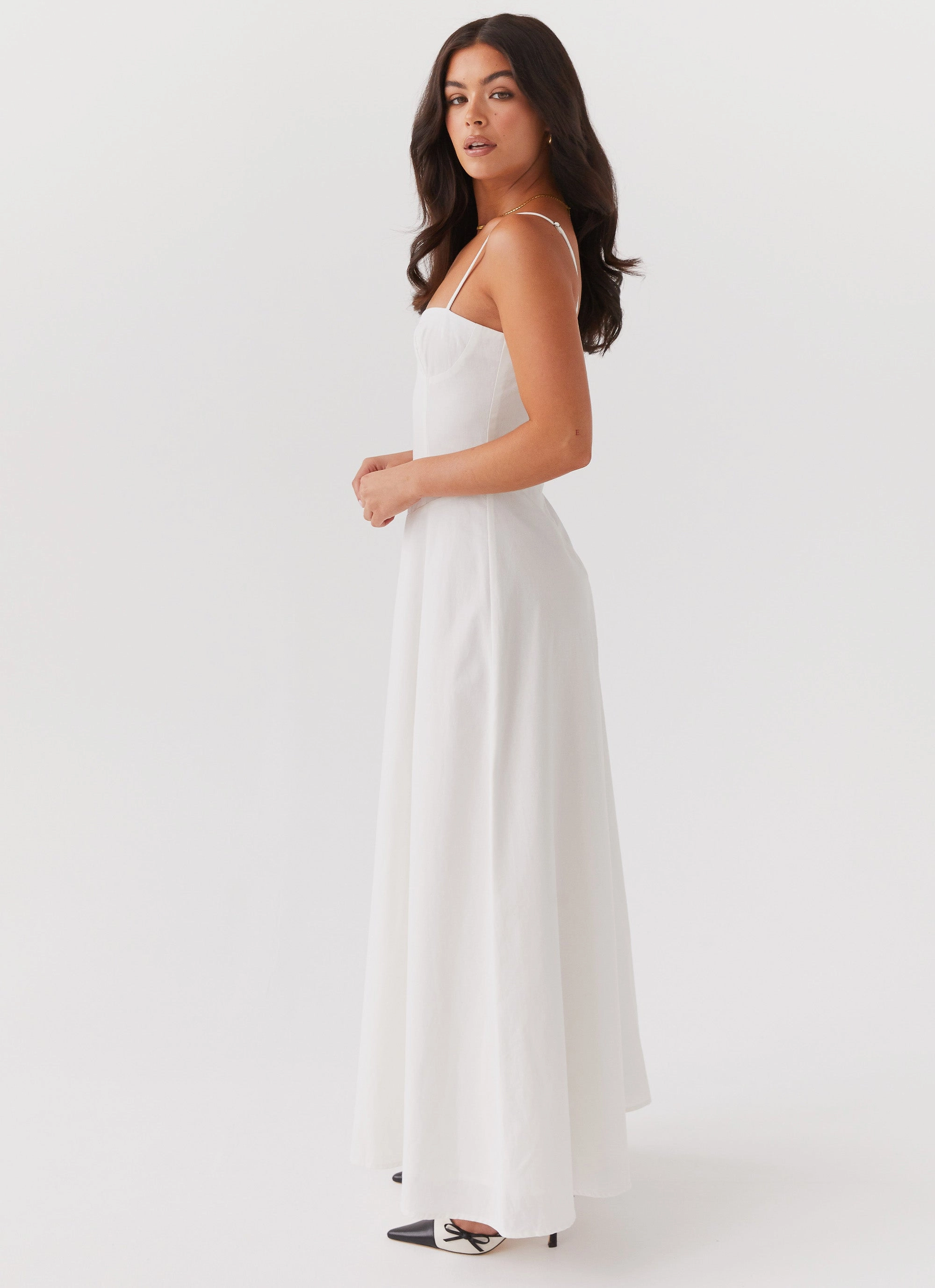 Angelina Linen Maxi Dress - White Texture Soft