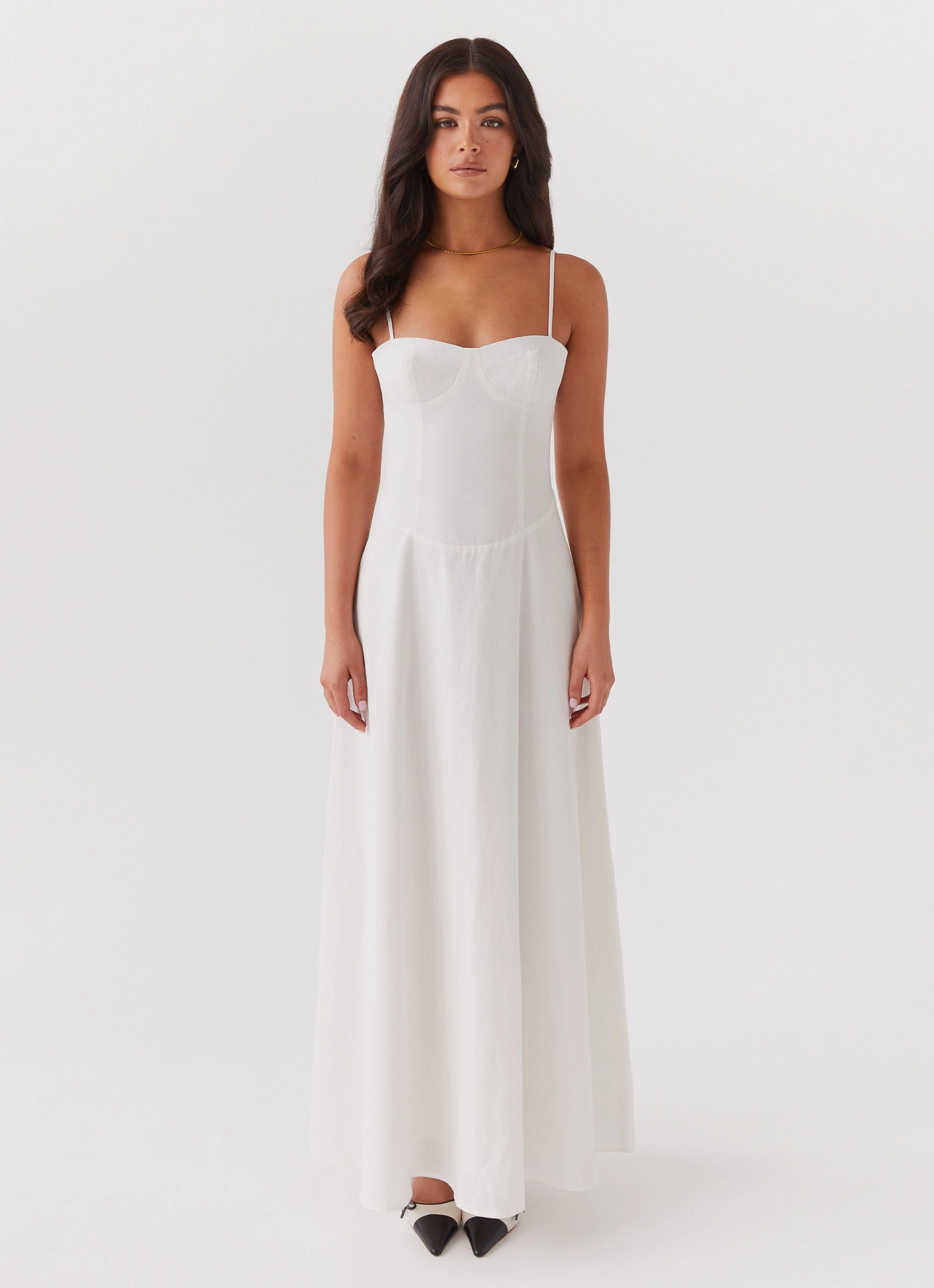 Angelina Linen Maxi Dress - White Invisible-Zip