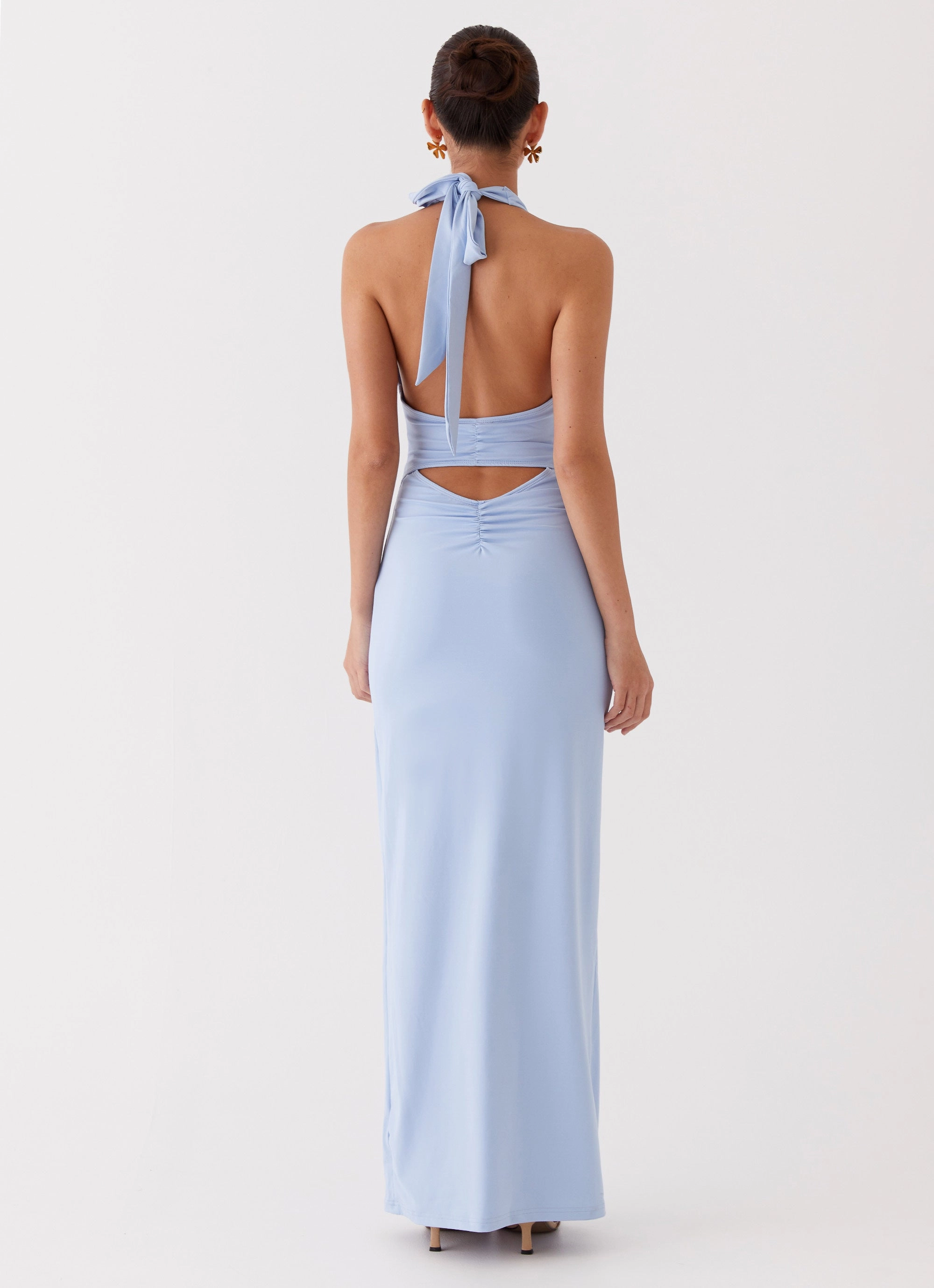 Whisked Away Halterneck Maxi Dress - Blue Natural Drape