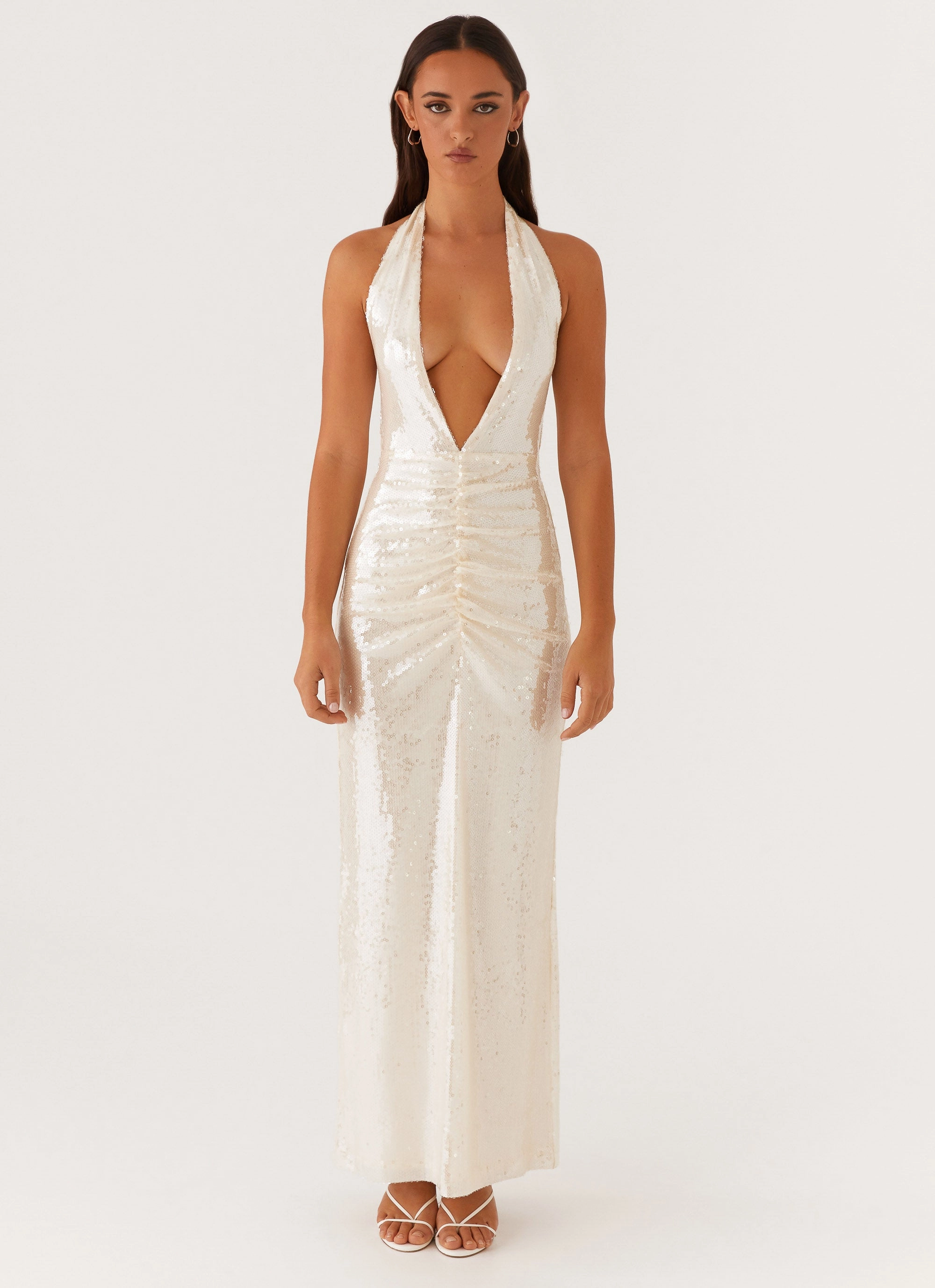 Whisked Away Halterneck Maxi Dress - White Side-Pocket