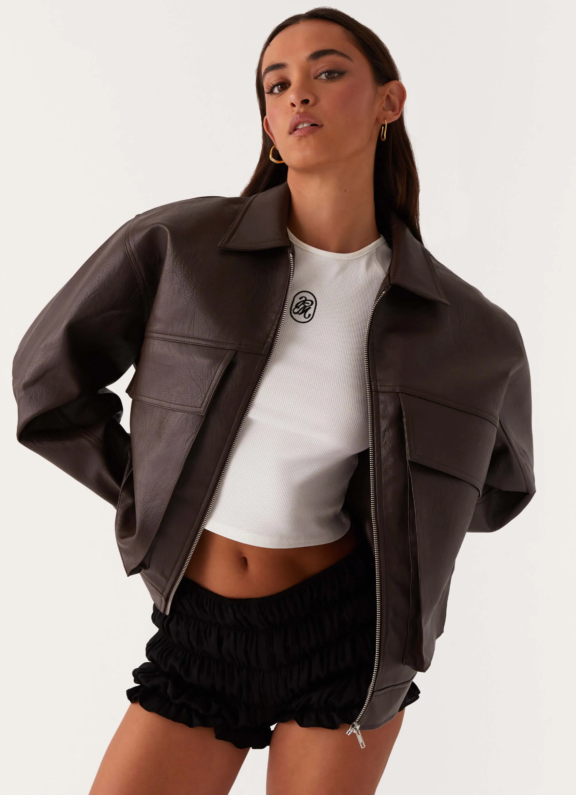 Alternative Lula Faux Leather Bomber Jacket - Chocolate