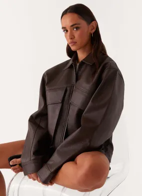 Lula Faux Leather Bomber Jacket - Chocolate Stylish Design