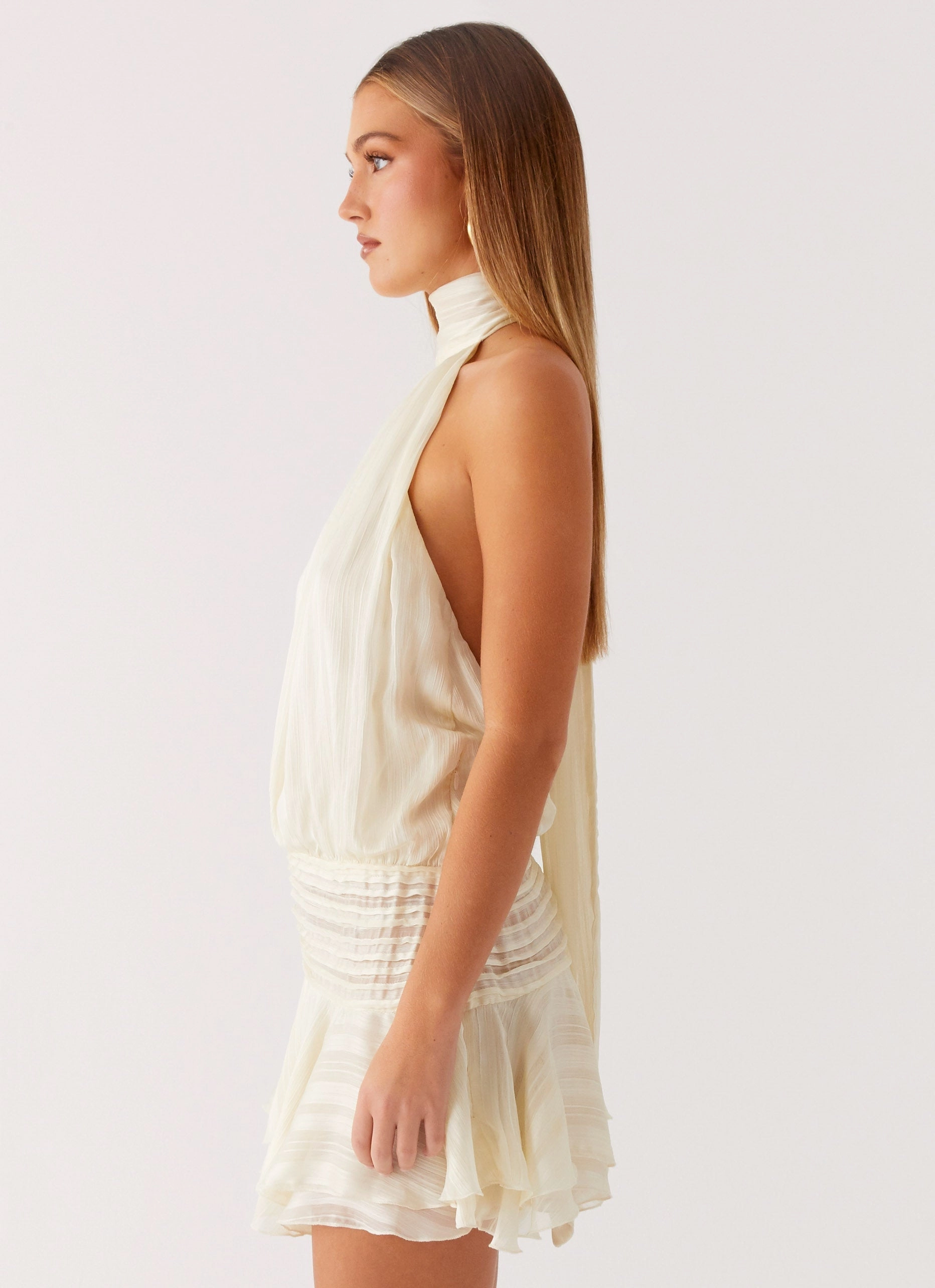 Light Outfit Organic-Fabric Willow Chiffon Mini Dress - Ivory