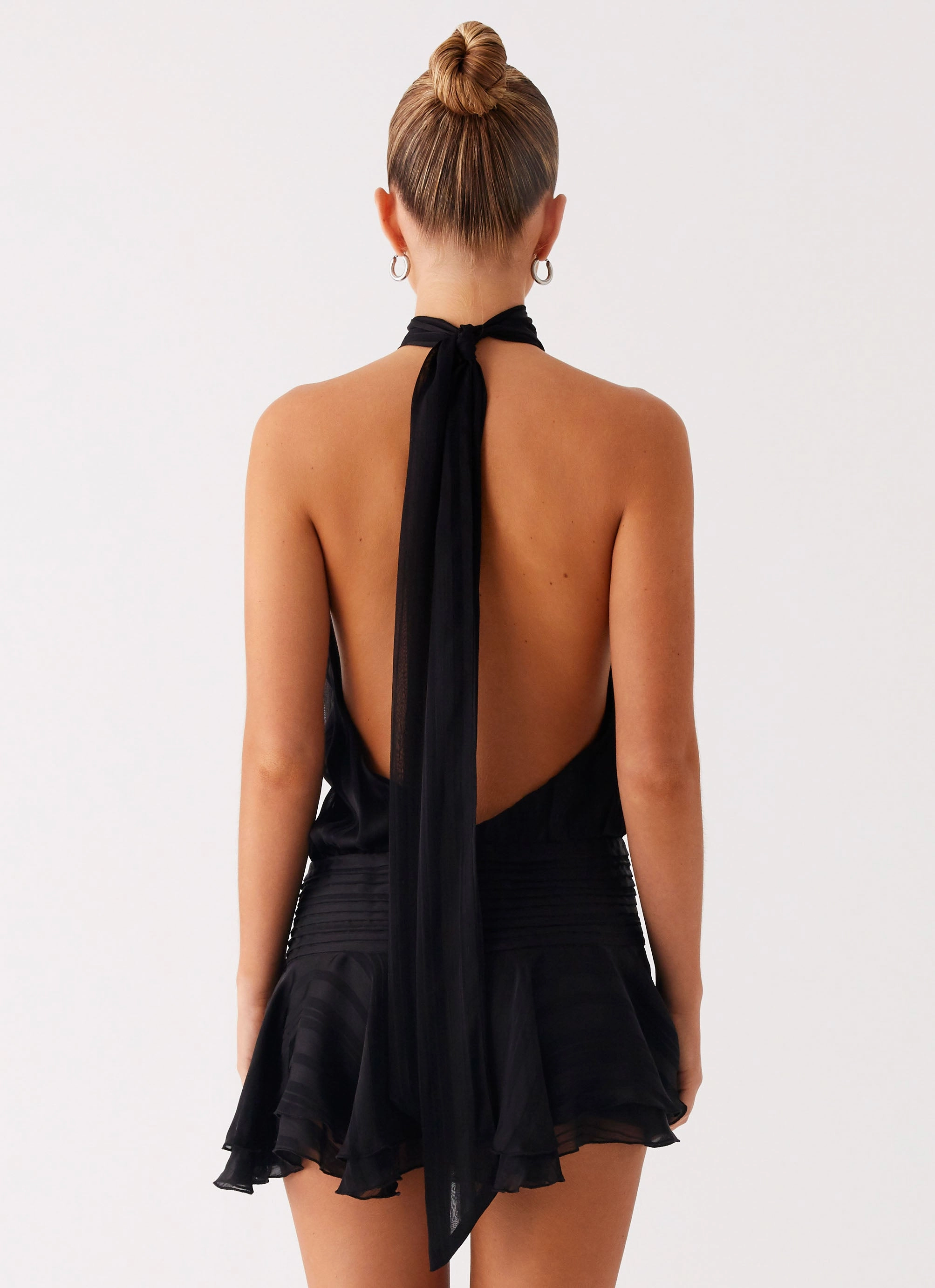 Willow Chiffon Mini Dress - Black Minimalist Style