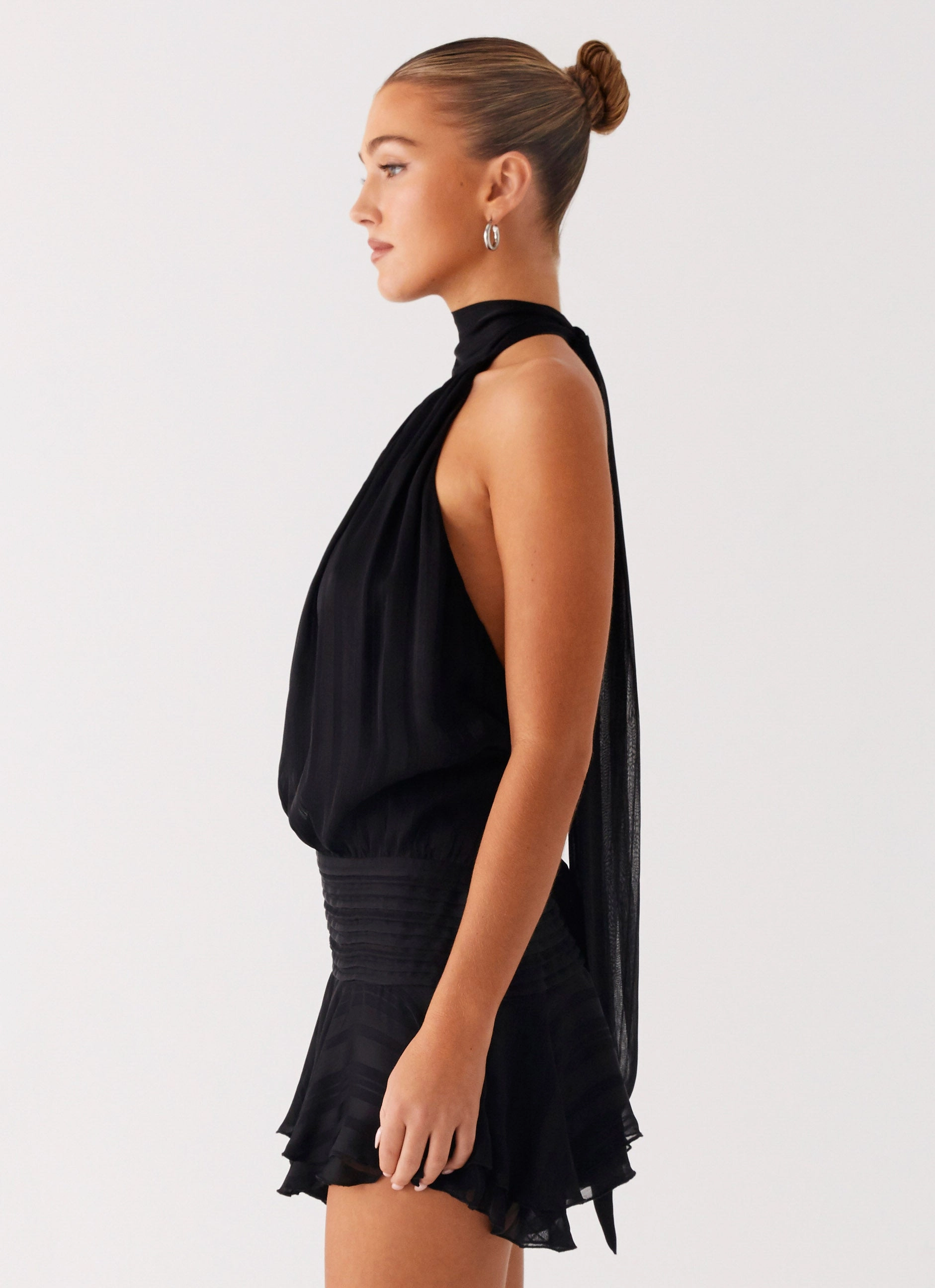 Dreamy Flow Willow Chiffon Mini Dress - Black