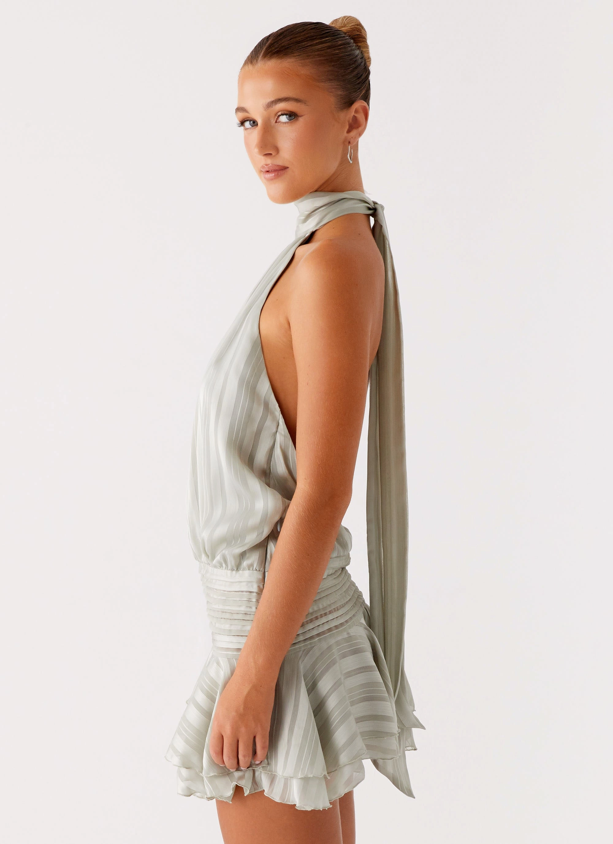 Sophisticated Comfort Willow Chiffon Mini Dress - Green