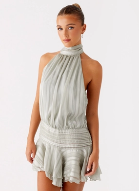 Sleek Draping Willow Chiffon Mini Dress - Green