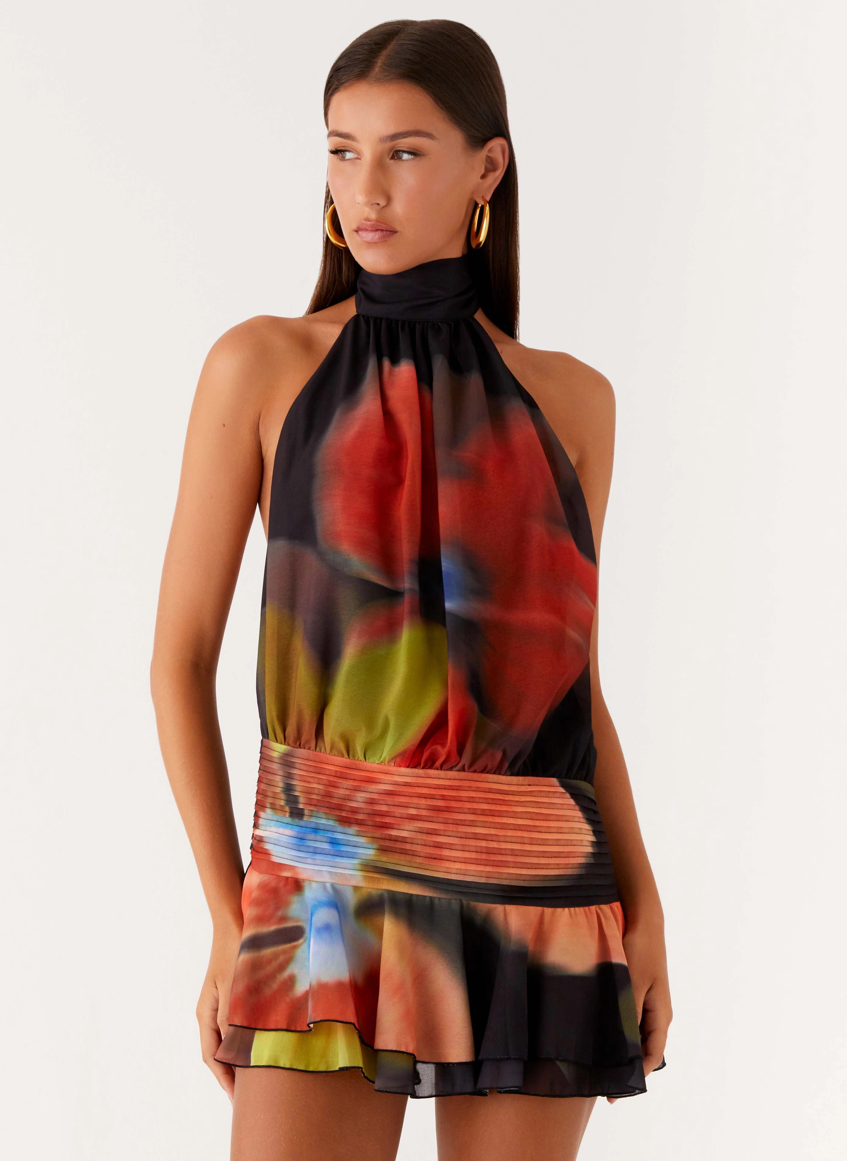 Willow Chiffon Mini Dress - Moody Floral Fitted Style Sharp Fit