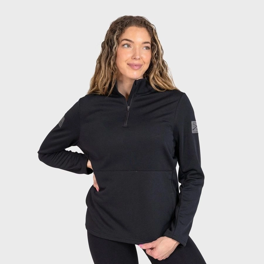 anti slip grip Women's 1/2 Zip Waffle Top - Black