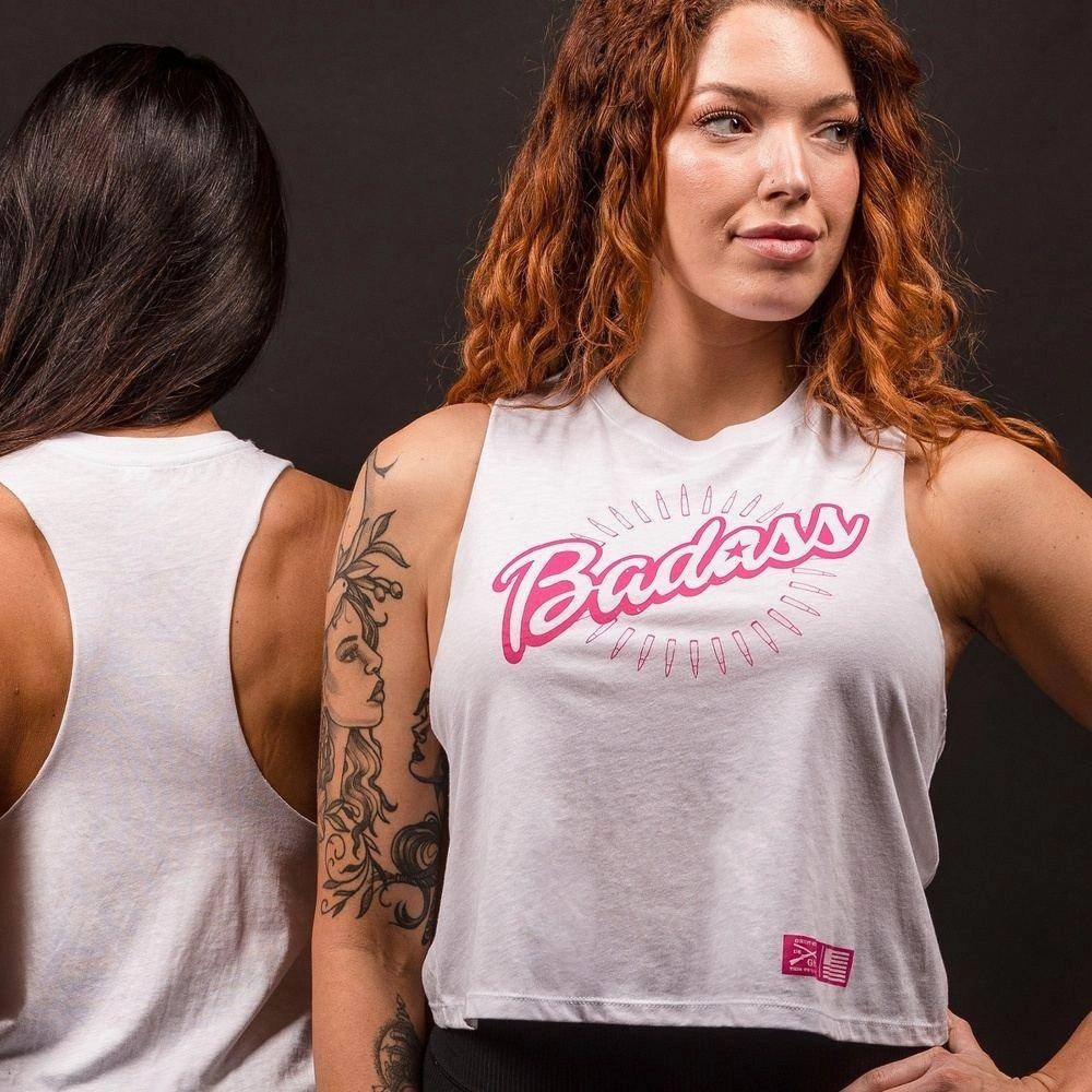 Women's Badass Racerback Cropped Tank - White Holiday Outfit