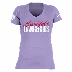 Women's Beautiful & Dangerous V-Neck - Lavender EcoConscious Processing Weekend Style Trend