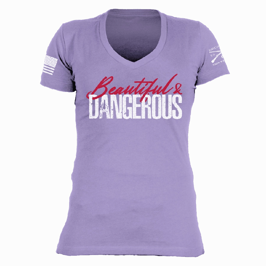 Women's Beautiful & Dangerous V-Neck - Lavender EcoConscious Processing Weekend Style Trend