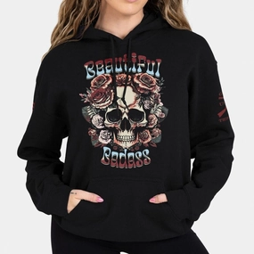 Effortless Look Women's Beautiful Badass Floral Hoodie - Black