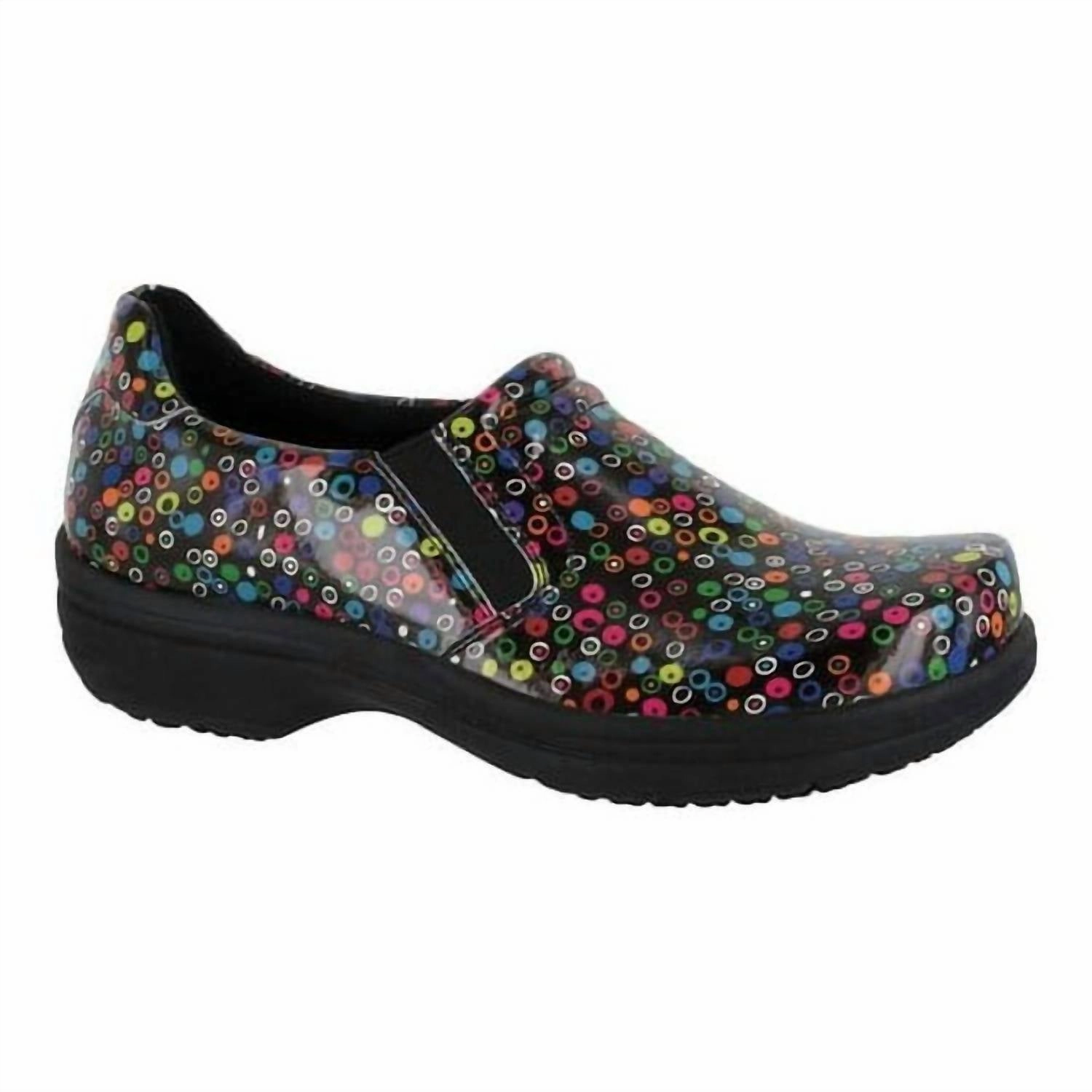 Women's Bind Slip Resistant Work Shoe - Medium Width In Black/bright Multi Dots Relaxing Step lightweight foam