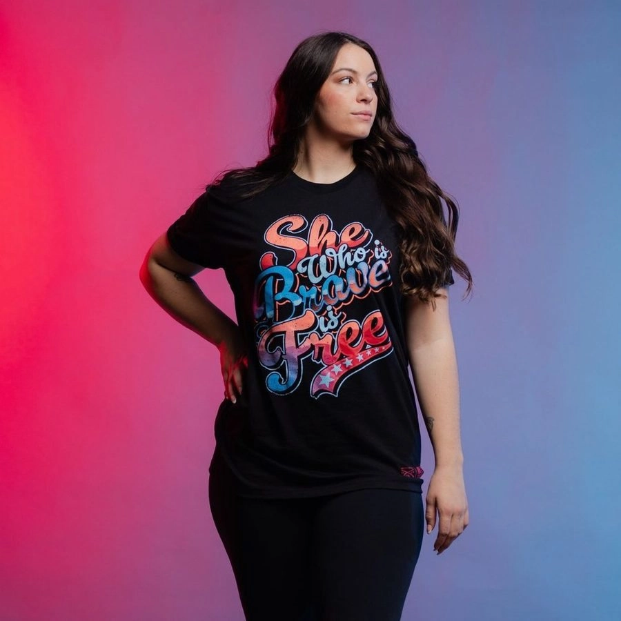Women's Brave Is Free Boyfriend Fit T-Shirt - Black Plus size clothing