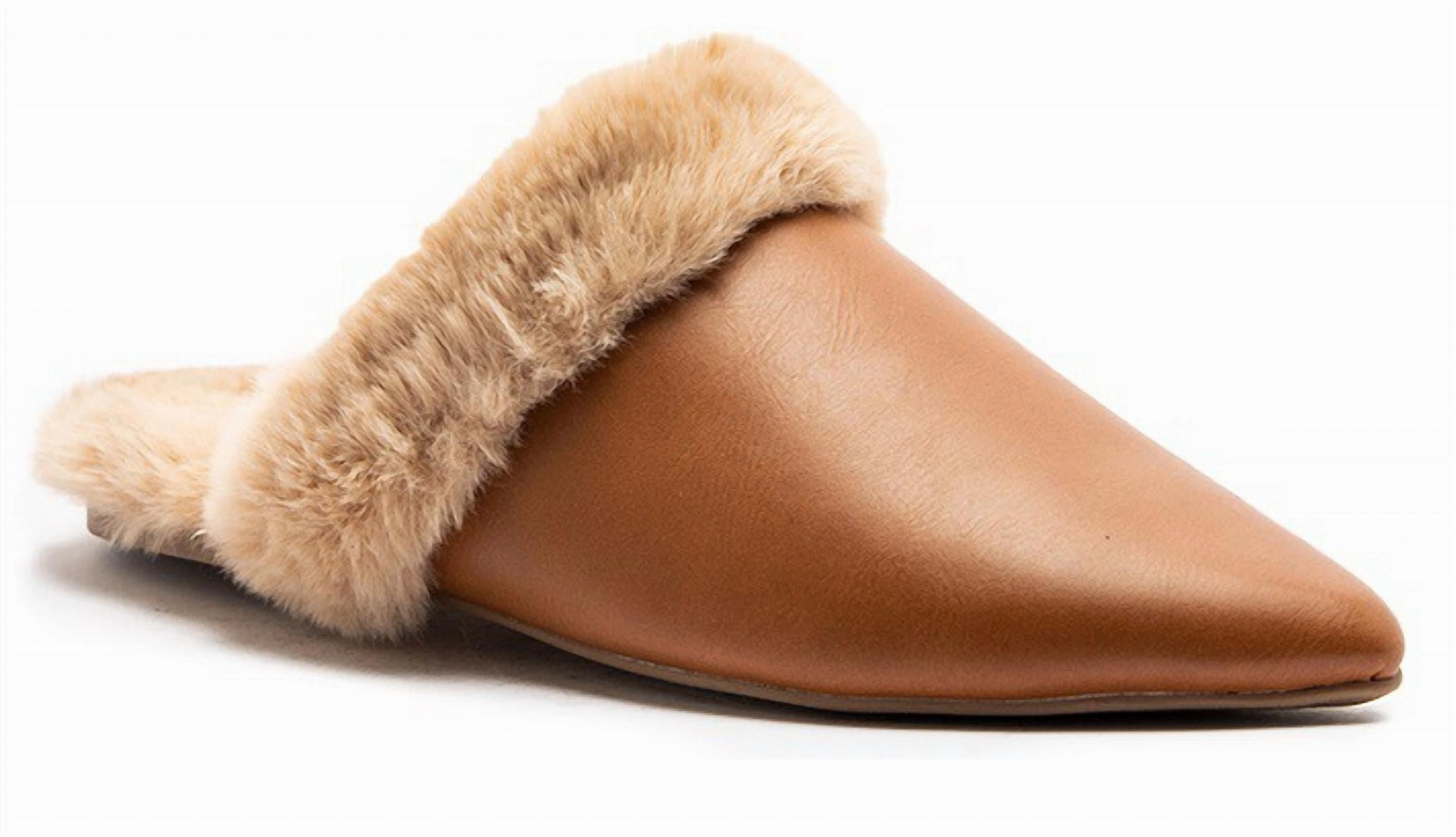 Shock Absorbing Smooth Sling Women's Dress Furry Flats In Camel