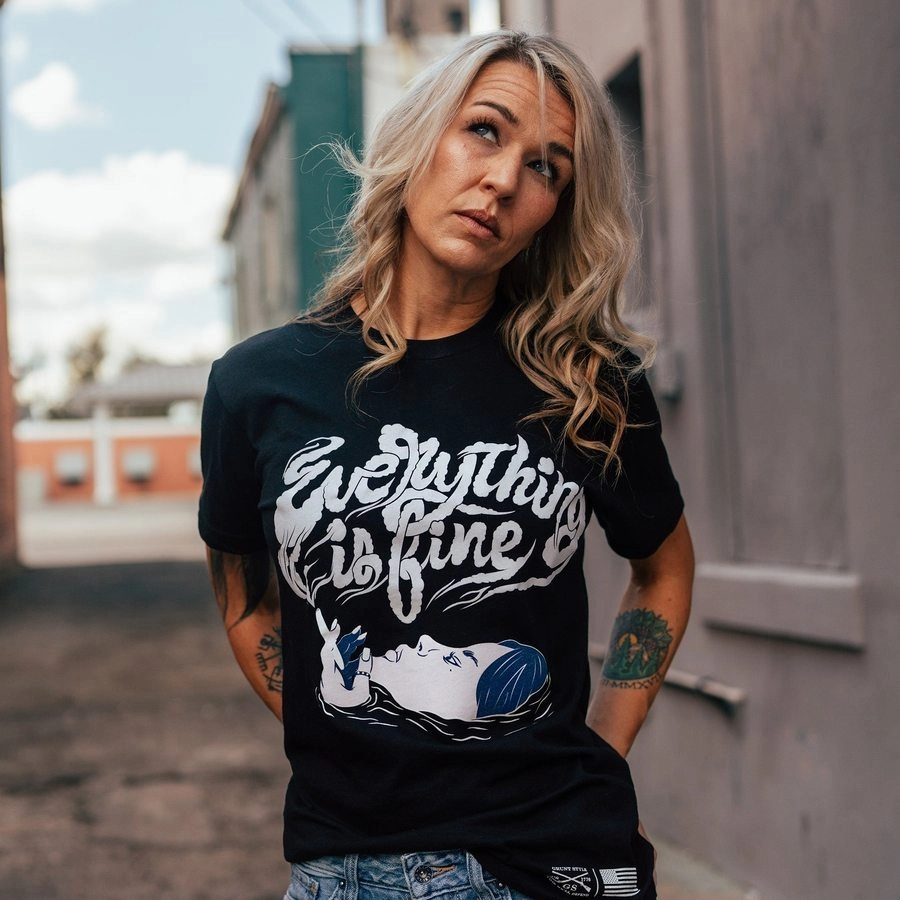 Women's Everything Is Fine Boyfriend Fit T-Shirt - Black Comfy Stretch Fit Cozy Touch