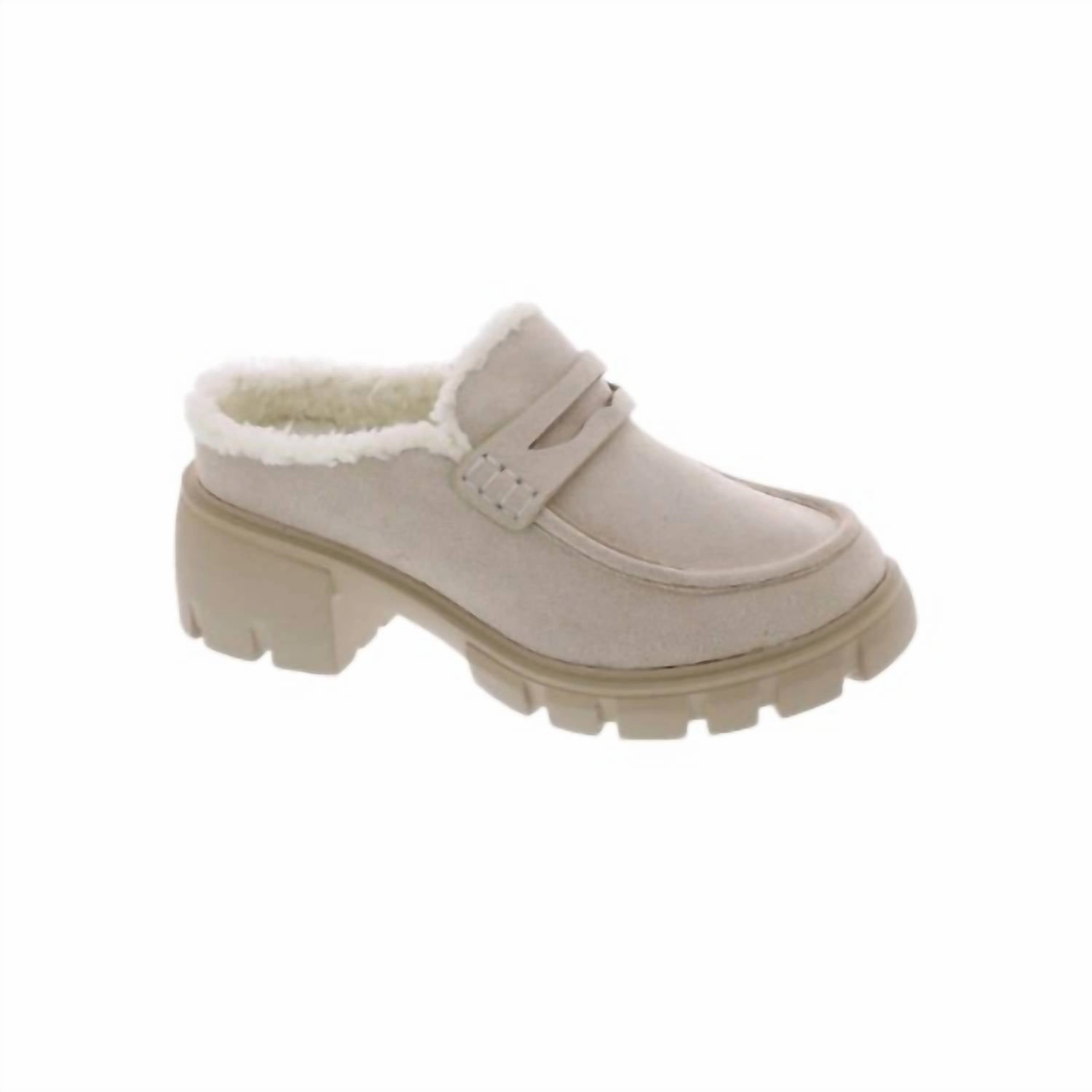 Traction Outsole Reinforced Seams Women's Fluff Loafer Mules In Beige