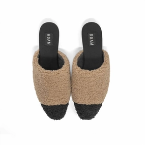 Cozy Foot Women's Fuzzy Cap Mule With Faux Shearling In Black & Tan