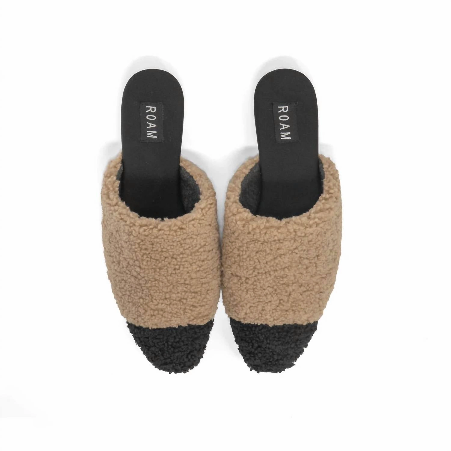 Quick Slip Shoes Beach Ready Slip Women's Fuzzy Cap Mule With Faux Shearling In Black & Tan