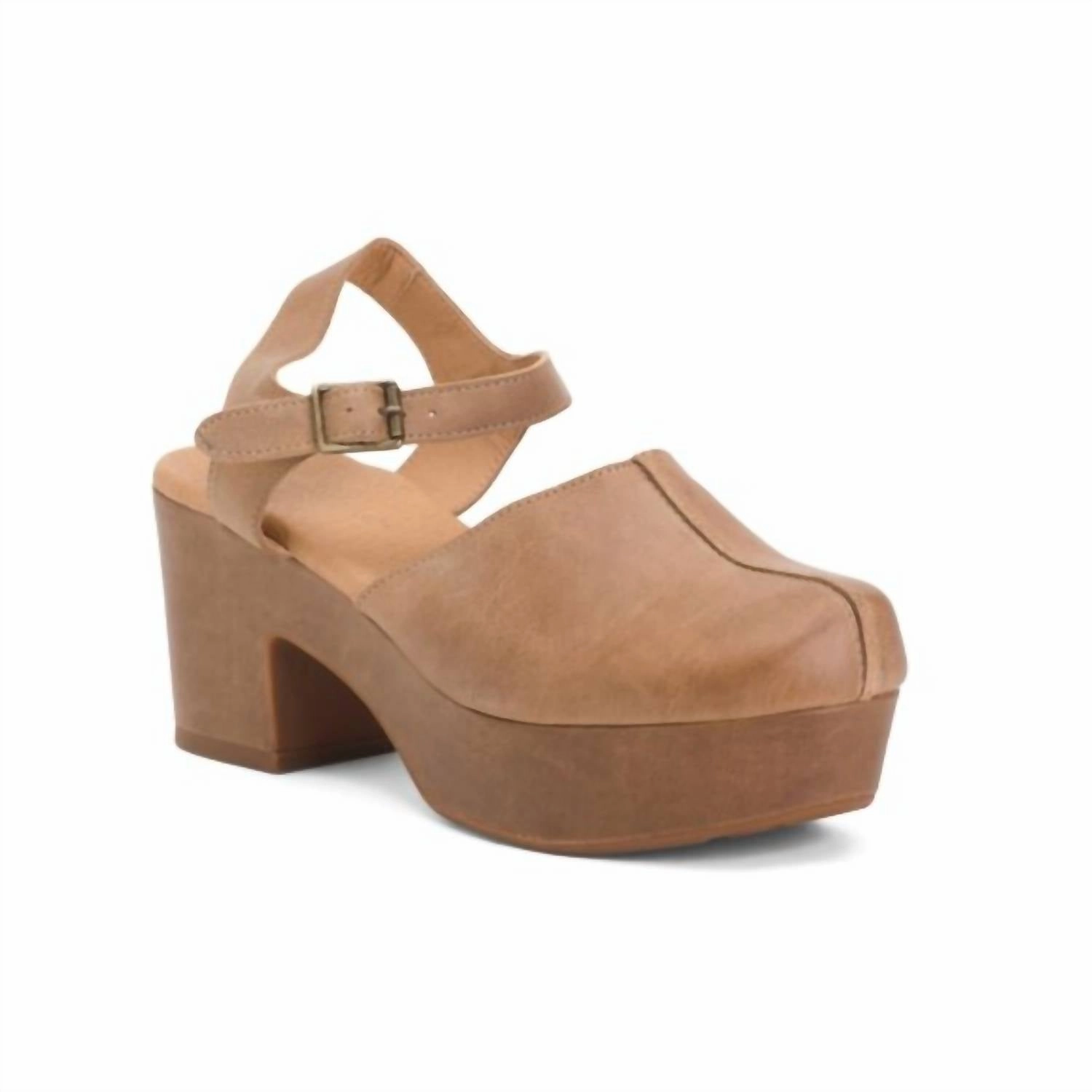 Comfy Glide Women's Gabrielle Heeled Mules In Khaki Leather