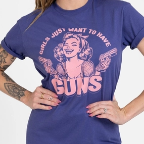 Women's Girls Just Want Guns Boyfriend Fit T-Shirt - Future Dusk Eco Conscious Production