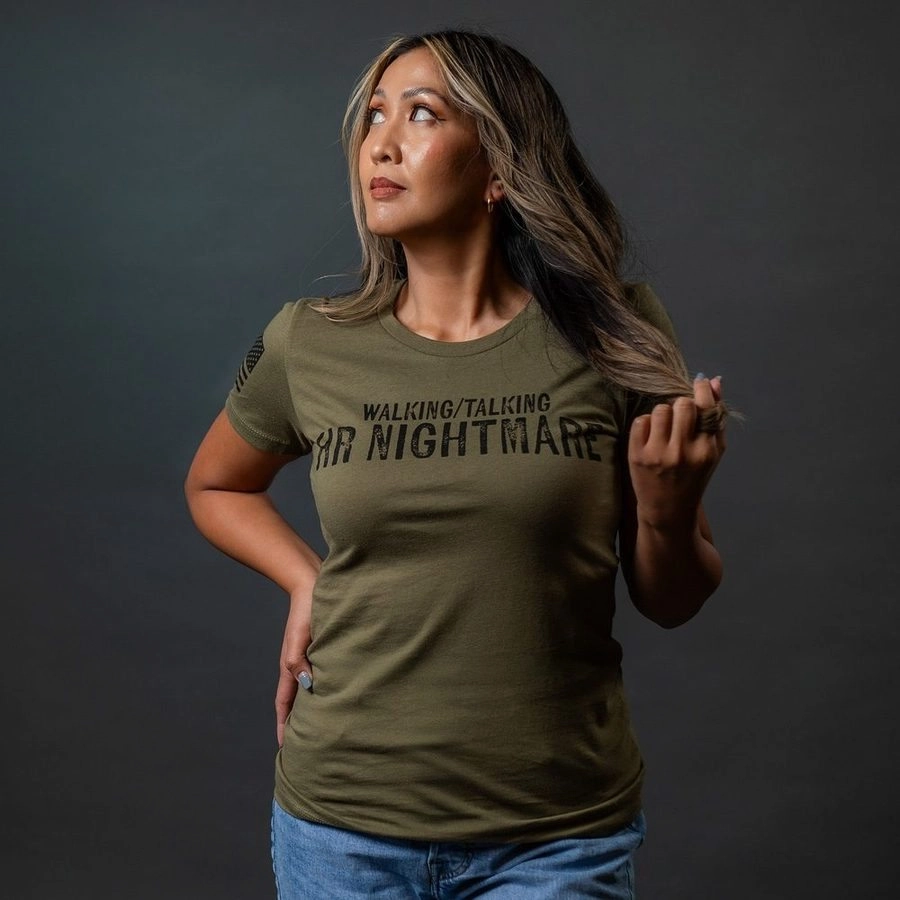 baby shower Fashion and Comfort Women's HR Nightmare Slim Fit T-Shirt - Military Green