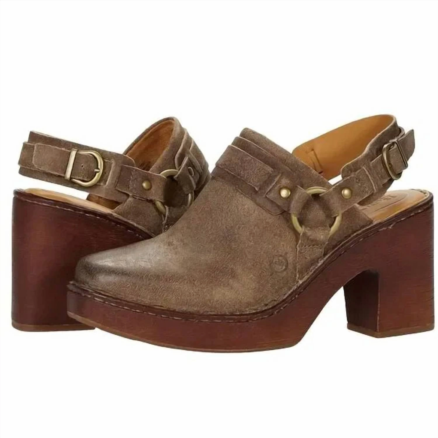 Women's Hudson Leather Slingback Clogs In Taupe Distressed Br00249 Relaxation Ready