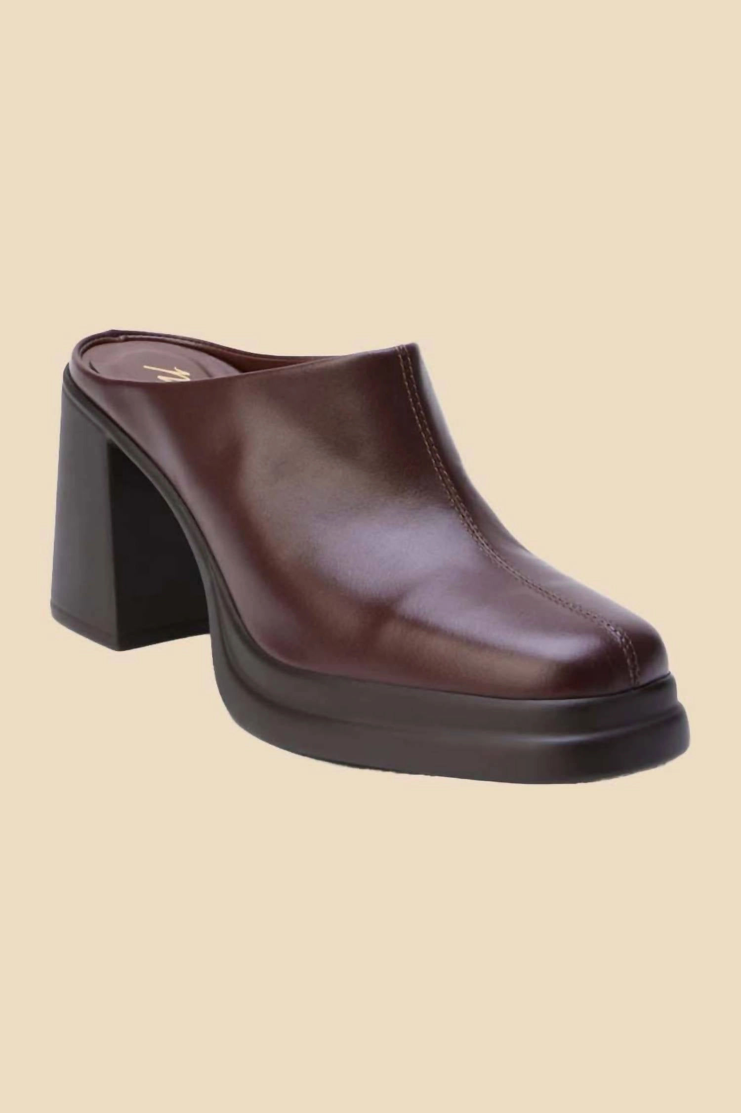 Women's Joni Leather Heeled Mule In Chocolate Everyday Slide Comfortable Fit System