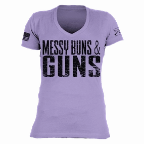 Comfort Wearable Women's Messy Buns & Guns V-Neck - Lavender