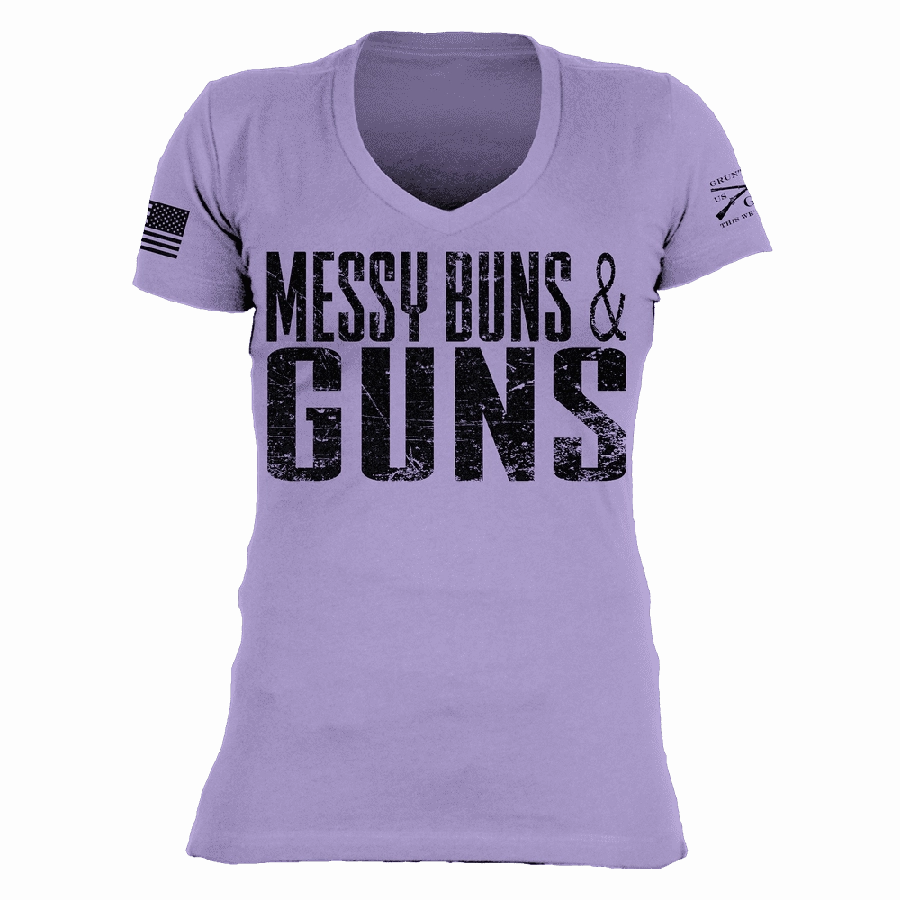 Comfort Wearable Women's Messy Buns & Guns V-Neck - Lavender