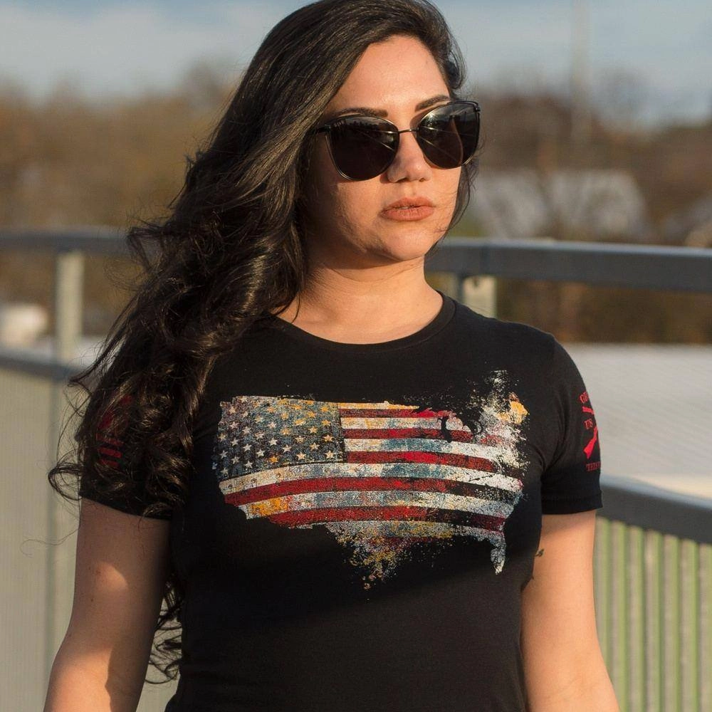Women's Red Blood Nation Slim Fit T-Shirt - Black Streetwear Style Embroidered Details
