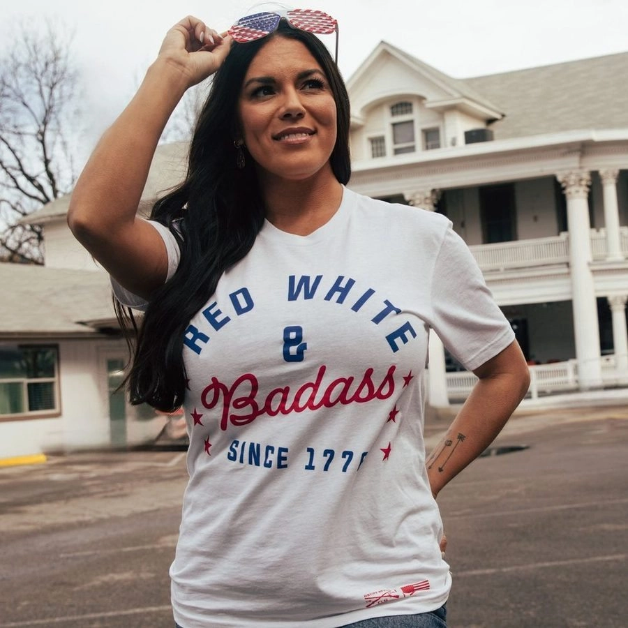 Women's Red, White & Badass Boyfriend Fit T-Shirt - White Sporty Chic Relaxed Fit
