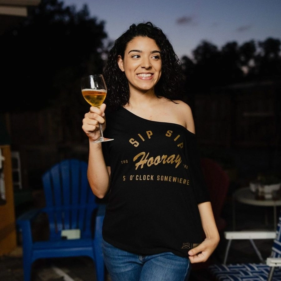 Women's Sip Sip Hooray Slouchy T-Shirt - Black Non Restrictive Silhouette